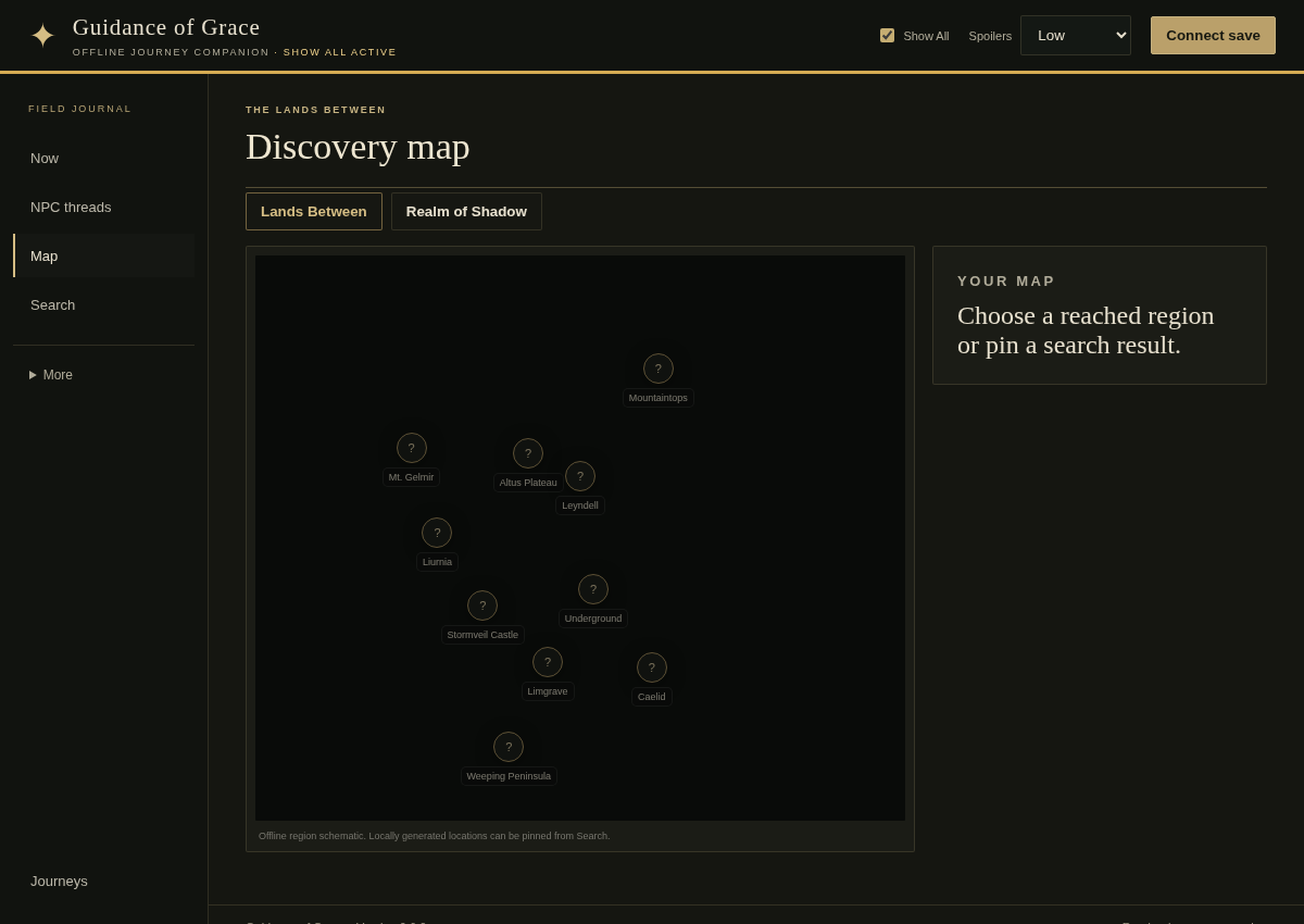 Explore the discovery map. The actual offline region schematic. The map provides region context without requiring an external map service.
