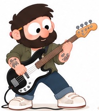 Cartoon Trent playing bass