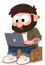 Cartoon Trent working on his laptop